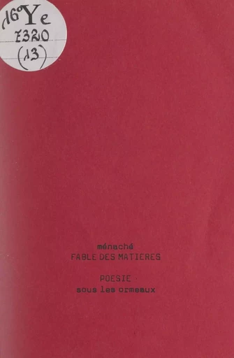 Fable des matières -  Ménaché - FeniXX réédition numérique