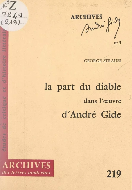 La part du Diable dans l'œuvre d'André Gide - George Strauss - FeniXX réédition numérique