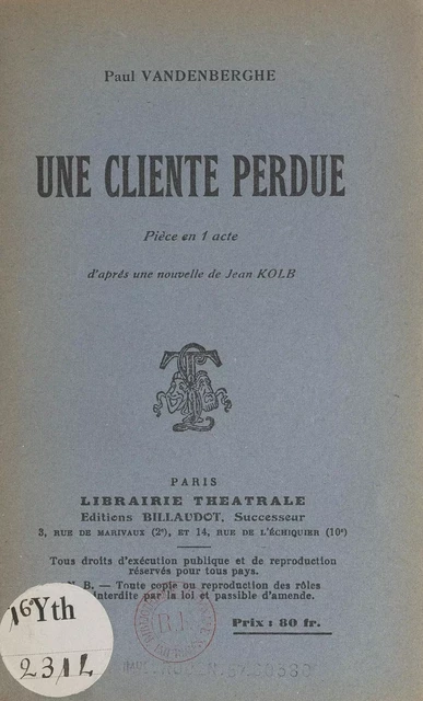 Une cliente perdue - Paul Vandenberghe - FeniXX réédition numérique