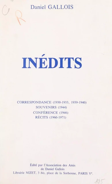 Inédits - Daniel Gallois - FeniXX réédition numérique