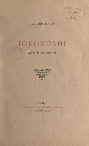 Iokonoshi - Jacques Desjardins - FeniXX réédition numérique