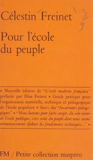 Pour l'école du peuple - Célestin Freinet - FeniXX réédition numérique