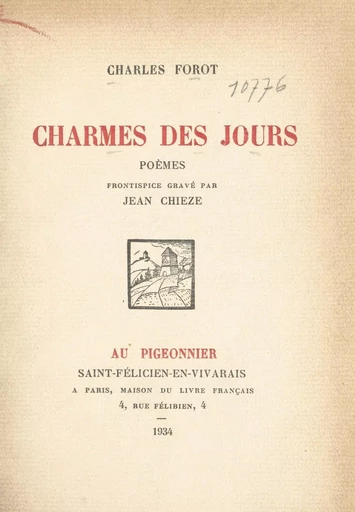 Charmes des jours - Charles Forot - FeniXX réédition numérique