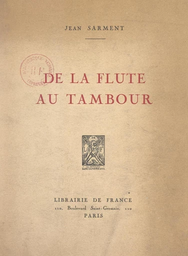 De la flûte au tambour - Jean Sarment - FeniXX réédition numérique