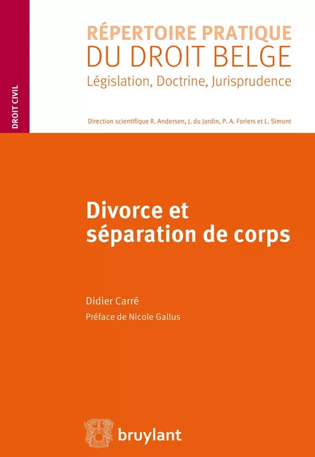 Divorce et séparation de corps - Didier Carré - Bruylant