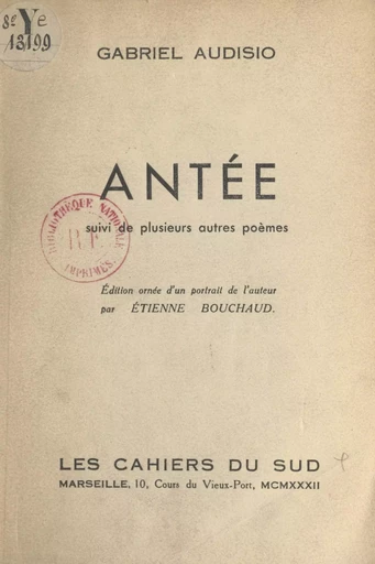 Antée - Gabriel Audisio - FeniXX réédition numérique