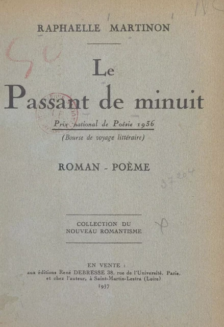 Le passant de minuit - Raphaëlle Martinon - FeniXX réédition numérique