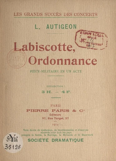 Labiscotte, ordonnance - Louis Autigeon - FeniXX réédition numérique