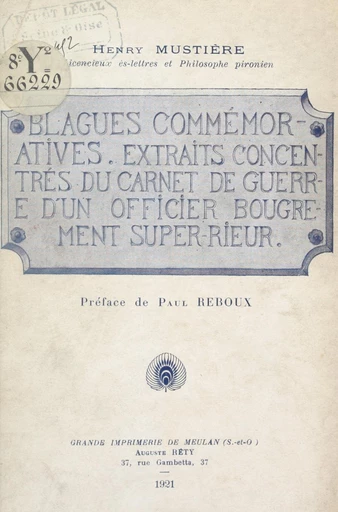 Blagues commémoratives - Henry Mustière - FeniXX réédition numérique