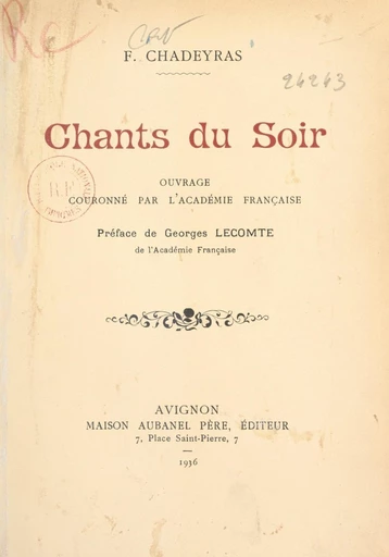 Chants du soir - F. Chadeyras - FeniXX réédition numérique