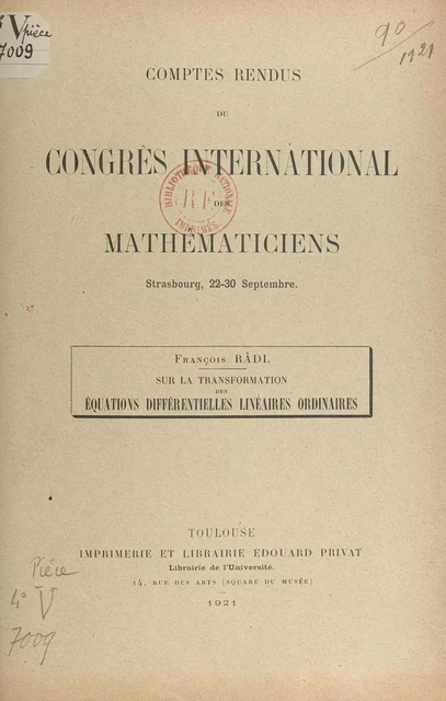 Sur la transformation des équations différentielles linéaires ordinaires - François Rádl - FeniXX réédition numérique