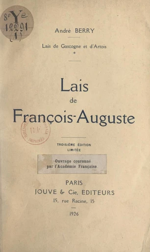 Lais de Gascogne et d'Artois. Lais de François-Auguste - André Berry - FeniXX réédition numérique