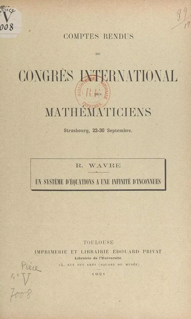 Un système d'équations à une infinité d'inconnues - Rolin Louis Wavre - FeniXX réédition numérique