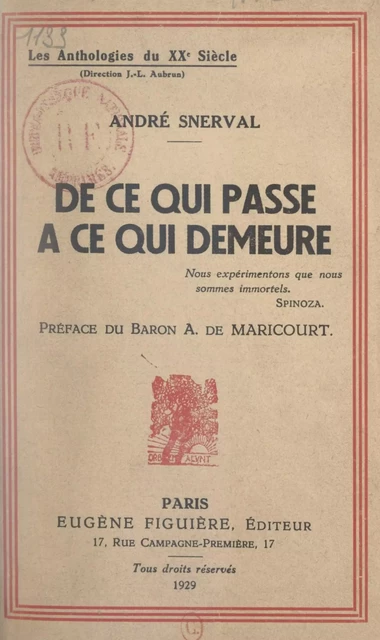 De ce qui passe à ce qui demeure - André Snerval - FeniXX réédition numérique