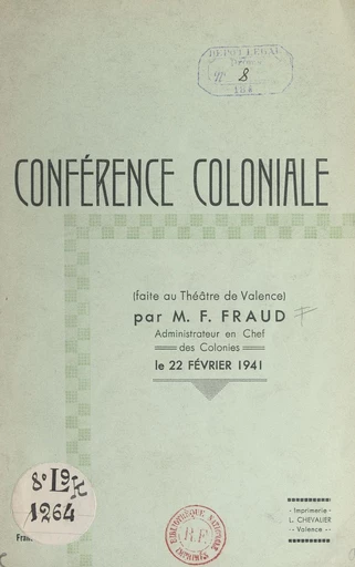 Conférence coloniale - Flavien Fraud - FeniXX réédition numérique