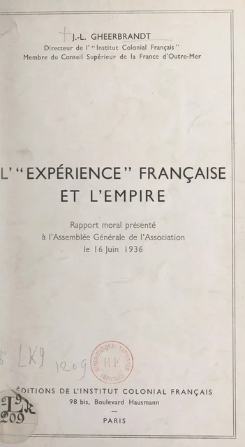 L'expérience française et l'Empire - Jean-Laurent Gheerbrandt-Raffaelli - FeniXX réédition numérique