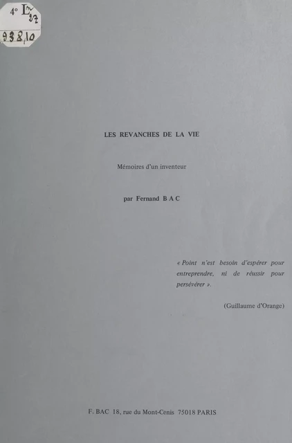 Les revanches de la vie - Fernand Bac - FeniXX réédition numérique