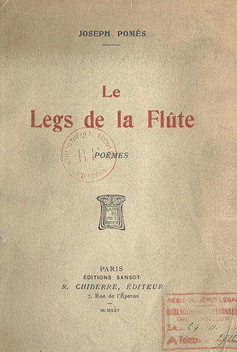 Le legs de la flûte - Joseph Pomès - FeniXX réédition numérique