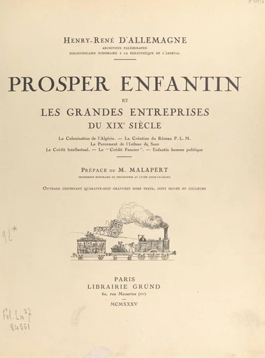 Prosper Enfantin et les grandes entreprises du XIXe siècle - Henry René d'Allemagne - FeniXX réédition numérique