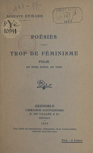 Poésies. Trop de féminisme - Auguste Eymard - FeniXX réédition numérique