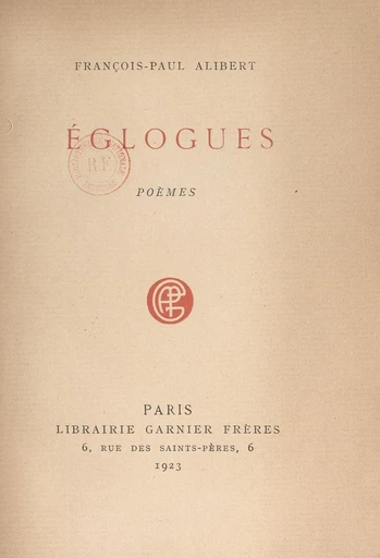 Églogues - François-Paul Alibert - FeniXX réédition numérique