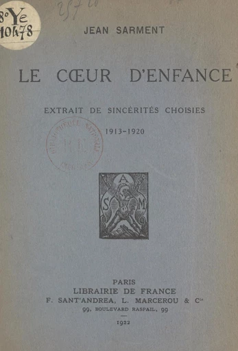 Le cœur d'enfance - Jean Sarment - FeniXX réédition numérique