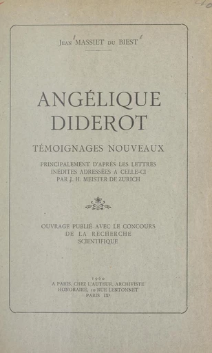 Angélique Diderot - Jean Massiet du Biest - FeniXX réédition numérique