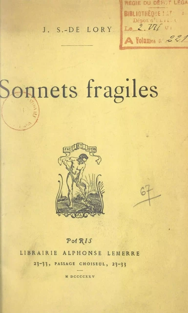 Sonnets fragiles - J. S. de Lory - FeniXX réédition numérique