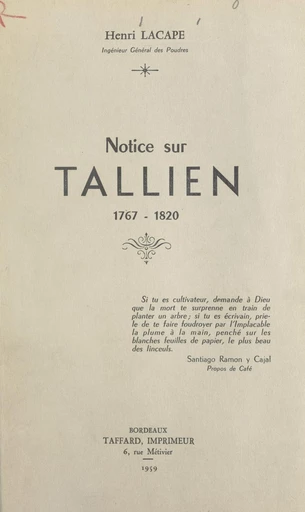 Notice sur Tallien, 1767-1820 - Henri Lacape - FeniXX réédition numérique