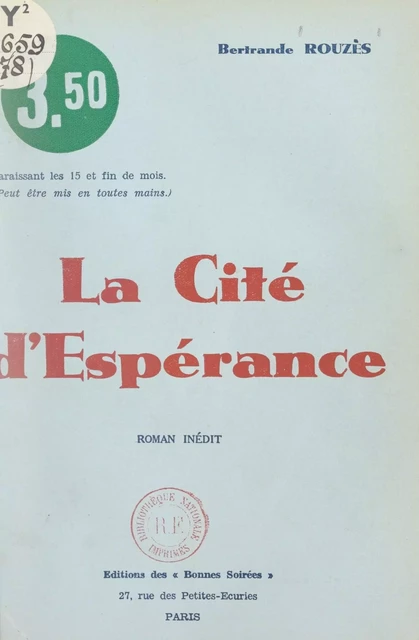 La cité d'espérance - Bertrande Rouzès - FeniXX réédition numérique