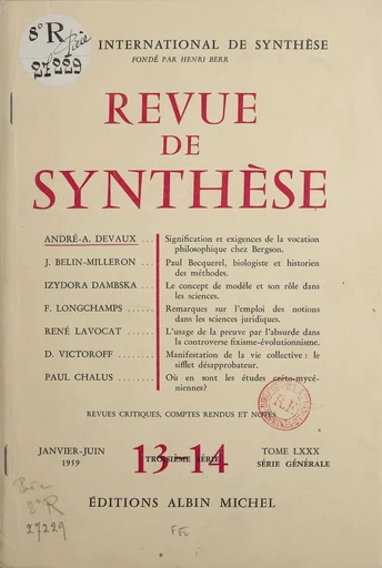 Signification et exigences de la vocation philosophique chez Bergson - André-A. Devaux - FeniXX réédition numérique