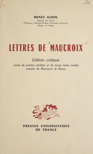 Lettres de Maucroix - Renée Kohn - FeniXX réédition numérique