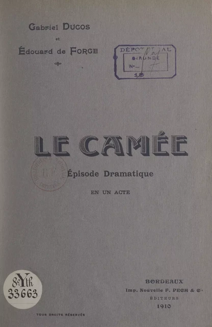 Le camée - Édouard de Forge, Gabriel Ducos - FeniXX réédition numérique