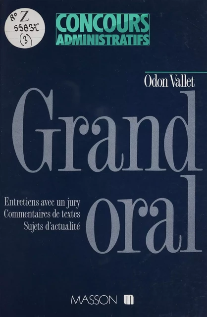 Grand oral - Odon Vallet - FeniXX réédition numérique