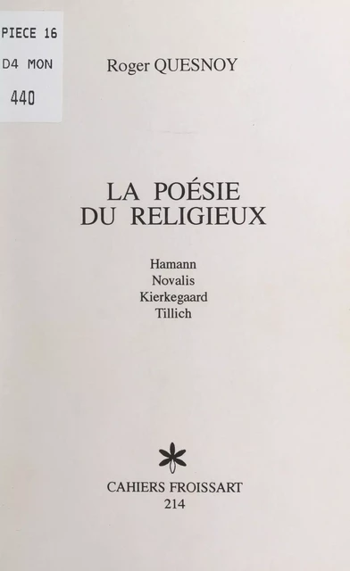 La poésie du religieux - Roger Quesnoy - FeniXX réédition numérique