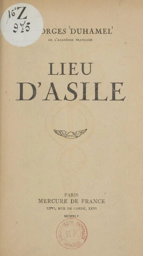 Lieu d'asile - Georges Duhamel - FeniXX réédition numérique