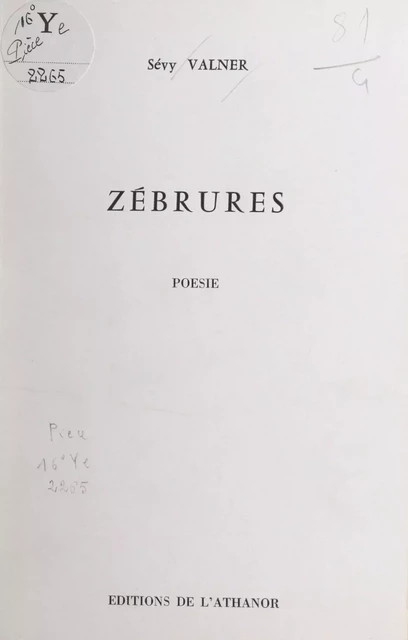 Zébrures - Sévy Valner - FeniXX réédition numérique