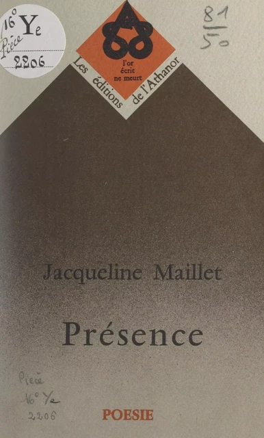 Présence - Jacqueline Maillet - FeniXX réédition numérique