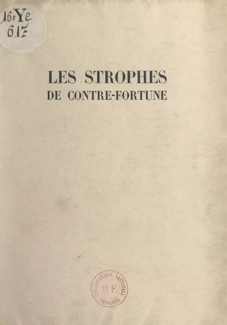 Les strophes de contre-fortune - Vincent Muselli - FeniXX réédition numérique