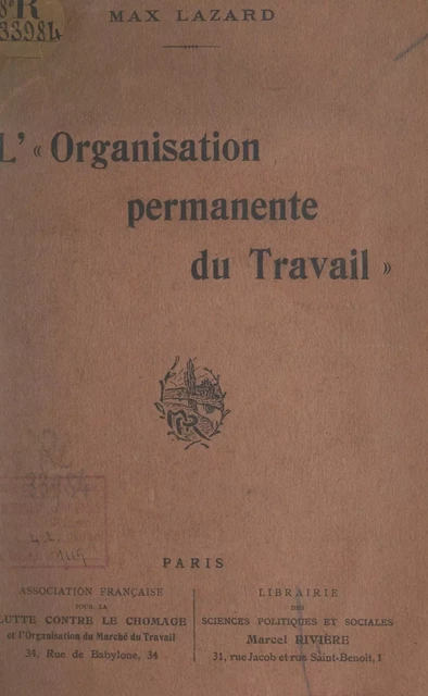 L'organisation permanente du travail - Max Lazard - FeniXX réédition numérique