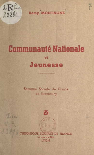 Communauté nationale et jeunesse - Rémy Montagne - FeniXX réédition numérique