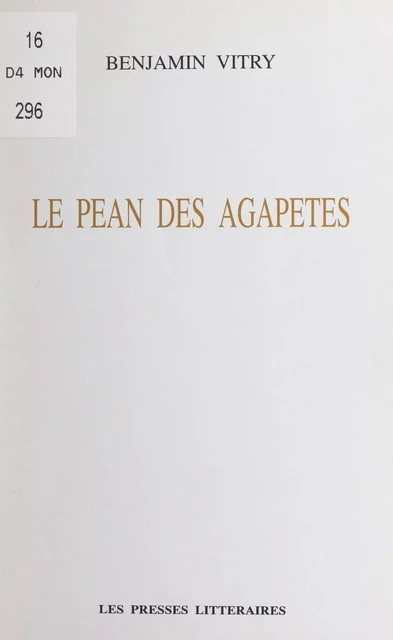 Le pean des agapetes - Benjamin Vitry - FeniXX réédition numérique