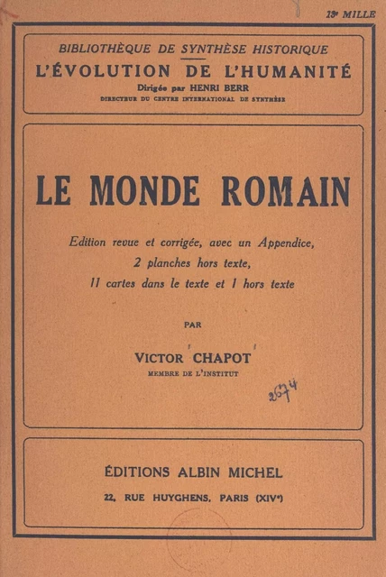 Le monde romain - Victor Chapot - FeniXX réédition numérique