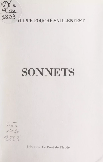 Sonnets - Philippe Fouche-Saillenfest - FeniXX réédition numérique