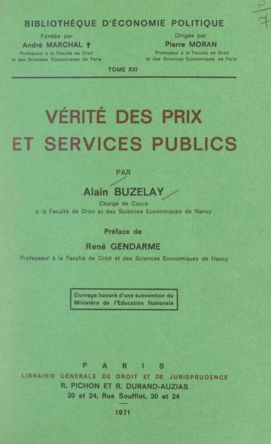 Vérité des prix et services publics - Alain Buzelay - FeniXX réédition numérique