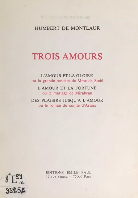 Trois amours - Humbert de Montlaur - FeniXX réédition numérique