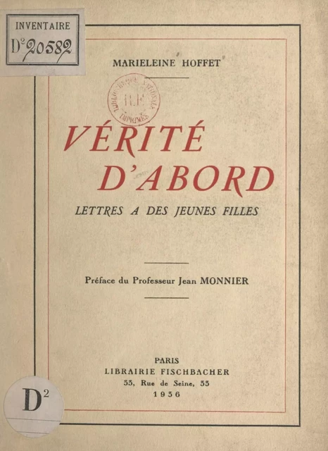 Vérité d'abord - Marieleine Hoffet - FeniXX réédition numérique