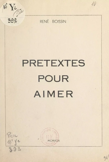 Prétextes pour aimer - René Boissin - FeniXX réédition numérique