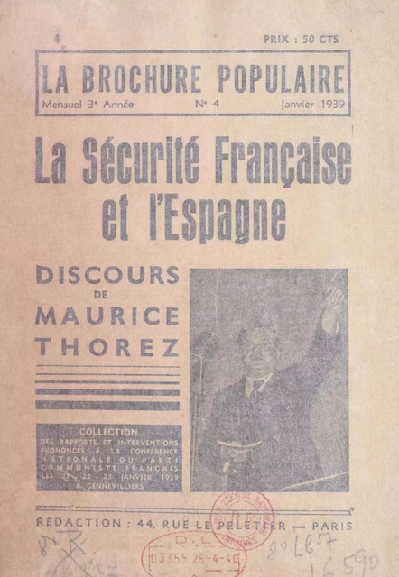 La sécurité française et l'Espagne - Maurice Thorez - FeniXX réédition numérique