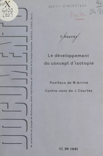 Le développement du concept d'isotopie - François Rastier - FeniXX réédition numérique